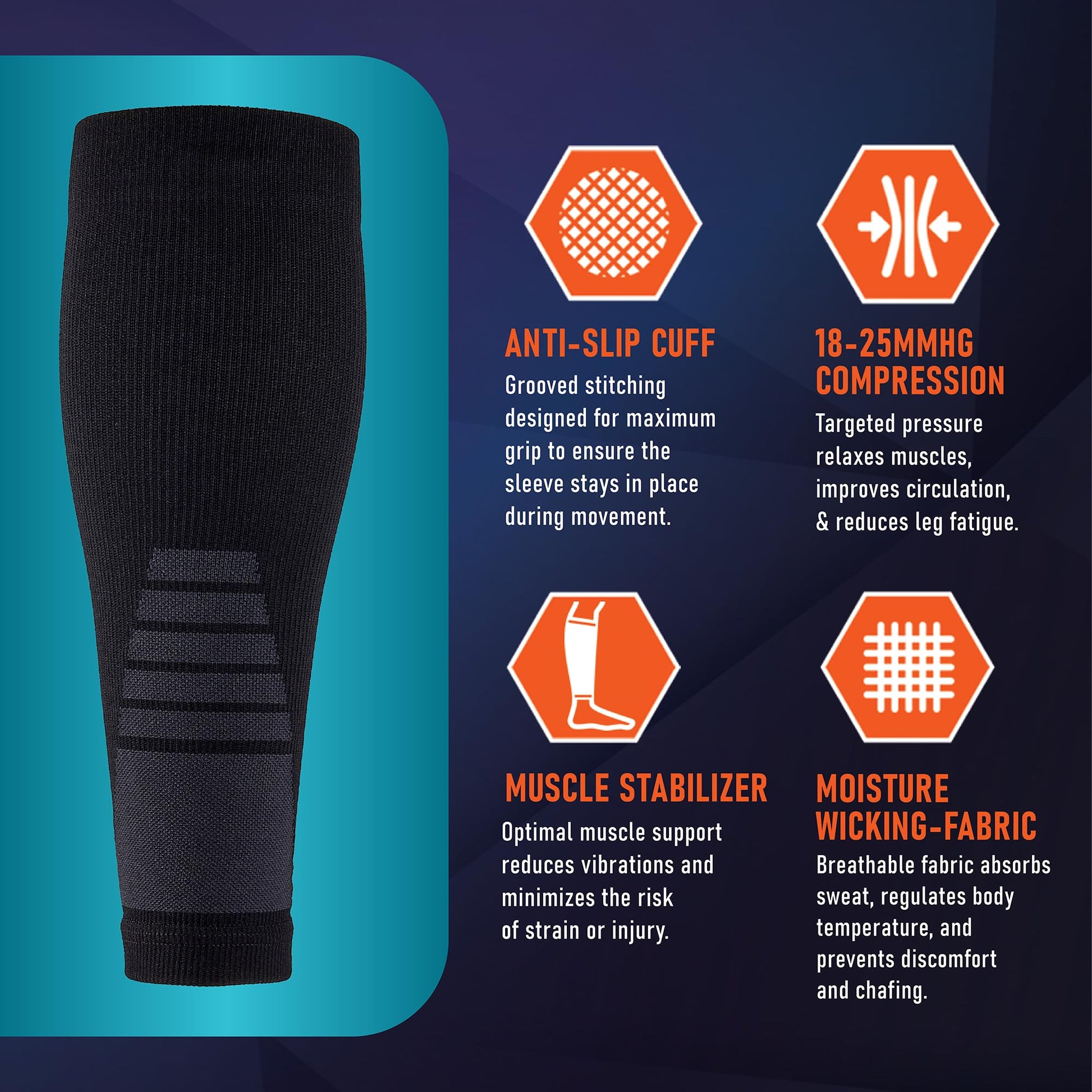 Calf Compression Sleeves for Men and Women - (1 Pair) Footless Compression Socks Support for Varicose Vein, Nursing, Pregnancy, Running - PhysFlex Leg Sleeve Brace for Shin Splints, Pain Relief and Reduces Swelling (Black, Medium) - Available at All In One Marketplace Canada