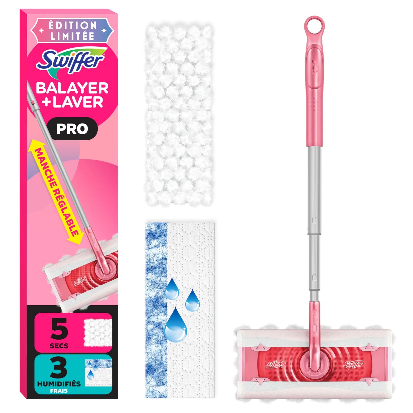 Swiffer Sweep and Mop Pro, 2-in-1 Floor Mopping , Multi-Surface Kit for Floor Cleaning, 5 Heavy Duty Dry Sweeping Cloths, 3 Heavy Duty Wet Mopping Cloths, Includes 1 Sweeper Device