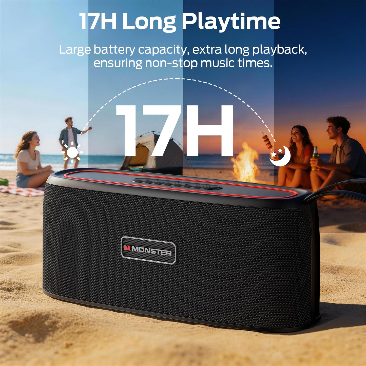 Monster Portable Bluetooth Speaker, 30W Loud Sound Wireless Speaker, IPX6 Waterproof Speaker, 17 Hours Playback, Bluetooth 5.4 TWS Pairing Portable Speakers for Home, Outdoors - Available at All In One Marketplace Canada