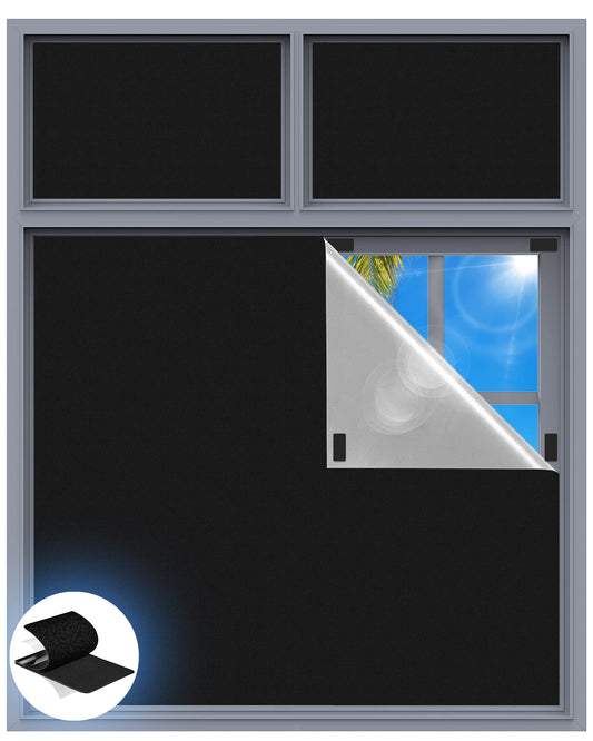 Blackout Curtains for Bedroom, 39" x 58" Portable Blackout Blinds with 20 Sets Hooks & Loops Strips for 100% Blackout Window Film, Temporary Blackout Shades for Windows Cover Nursery Travel RV- Black