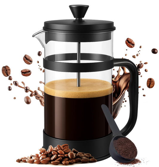 KICHLY - 34 Ounce French Press Espresso and Tea Maker with Triple Filters, Stainless Steel Plunger and Heat Resistant Borosilicate Glass, Black - Available at All In One Marketplace Canada