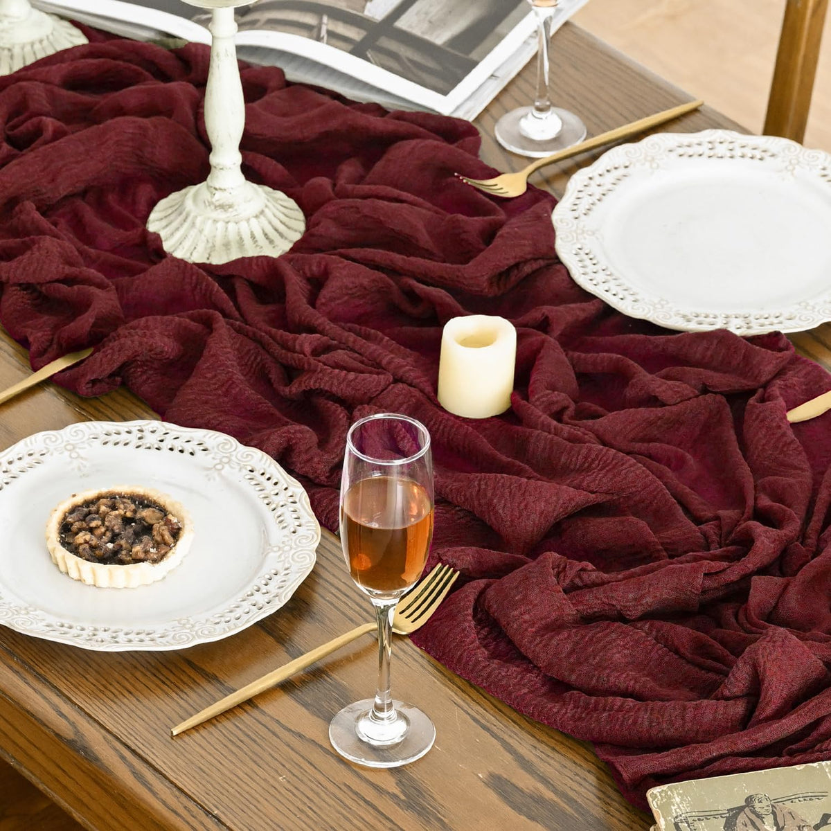 Artoid Mode Boho Cheesecloth Gauze Burgundy Wedding Table Runner, 300 cm Seasonal Fabric Kitchen Dining Holiday Table Decor for Home Party Indoor 🍁 All In One Marketplace Canada