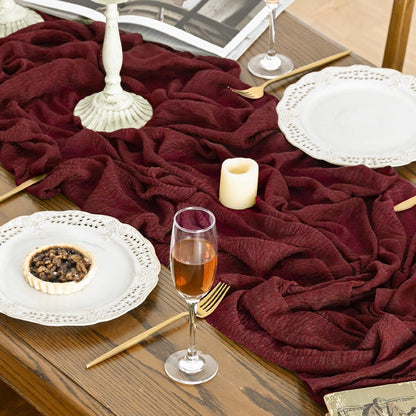 Artoid Mode Boho Cheesecloth Gauze Burgundy Wedding Table Runner, 300 cm Seasonal Fabric Kitchen Dining Holiday Table Decor for Home Party Indoor 🍁 All In One Marketplace Canada