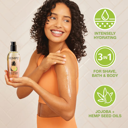 HEMPZ Sweet Pineapple & Honey Melon Herbal Hydrating Multi-Purpose Body Oil for Body - Moisturizing Bath, Shower, or Shaving Oil for Dry or Sensitive Skin for Women & Men, 6.76 Oz - Available at All In One Marketplace Canada