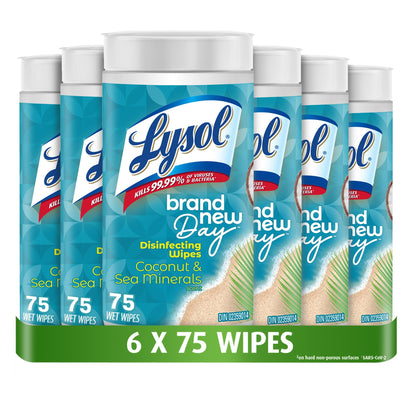 Lysol Disinfecting Wipes, Thick Cleaning Wipes with Micro-Pocket Pattern for Home & Electronics, Kills 99.9% of Germs, Removes Allergens, Coconut & Sea Minerals Scent, 6 X 75 Count (450 Total Wipes) 🍁 All In One Marketplace Canada