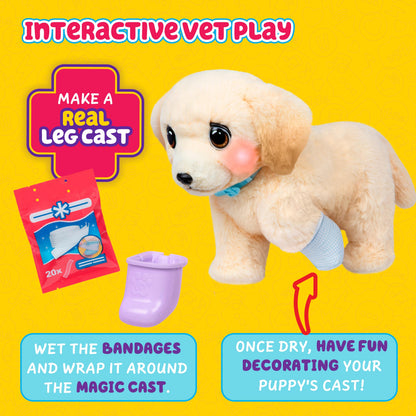 Little Live Pets Ouchies - Cooper The Retriever Puppy|Transform from Injured to Healed Like a Vet. Make a Real Cast. Walking Puppy with Carrier (35cm/13.8in Tall). Repeat Play. 50+ Sounds & Reactions Little Live Pets
