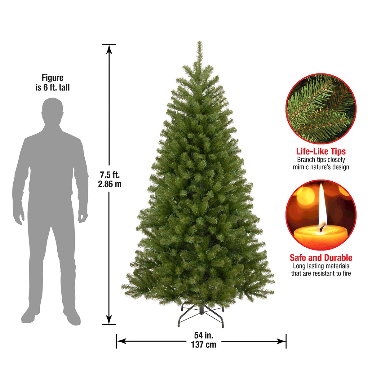 National Tree Company 7.5 ft (2.3m) Unlit North Valley Spruce Artificial Christmas Tree, 1,346 Tips, Includes Stand, Green