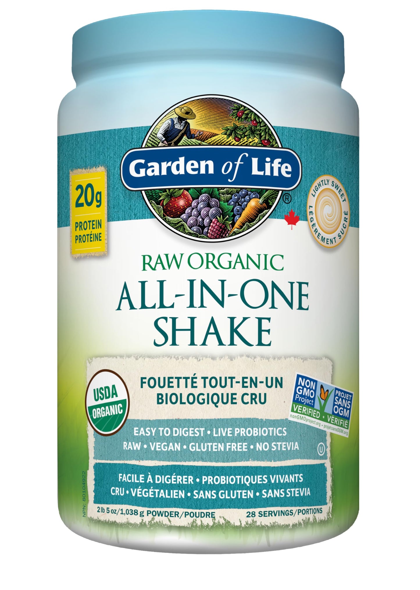 Garden of Life Raw All-in-One Nutritional Shake – Lightly Sweet (28 Servings, 1038g)