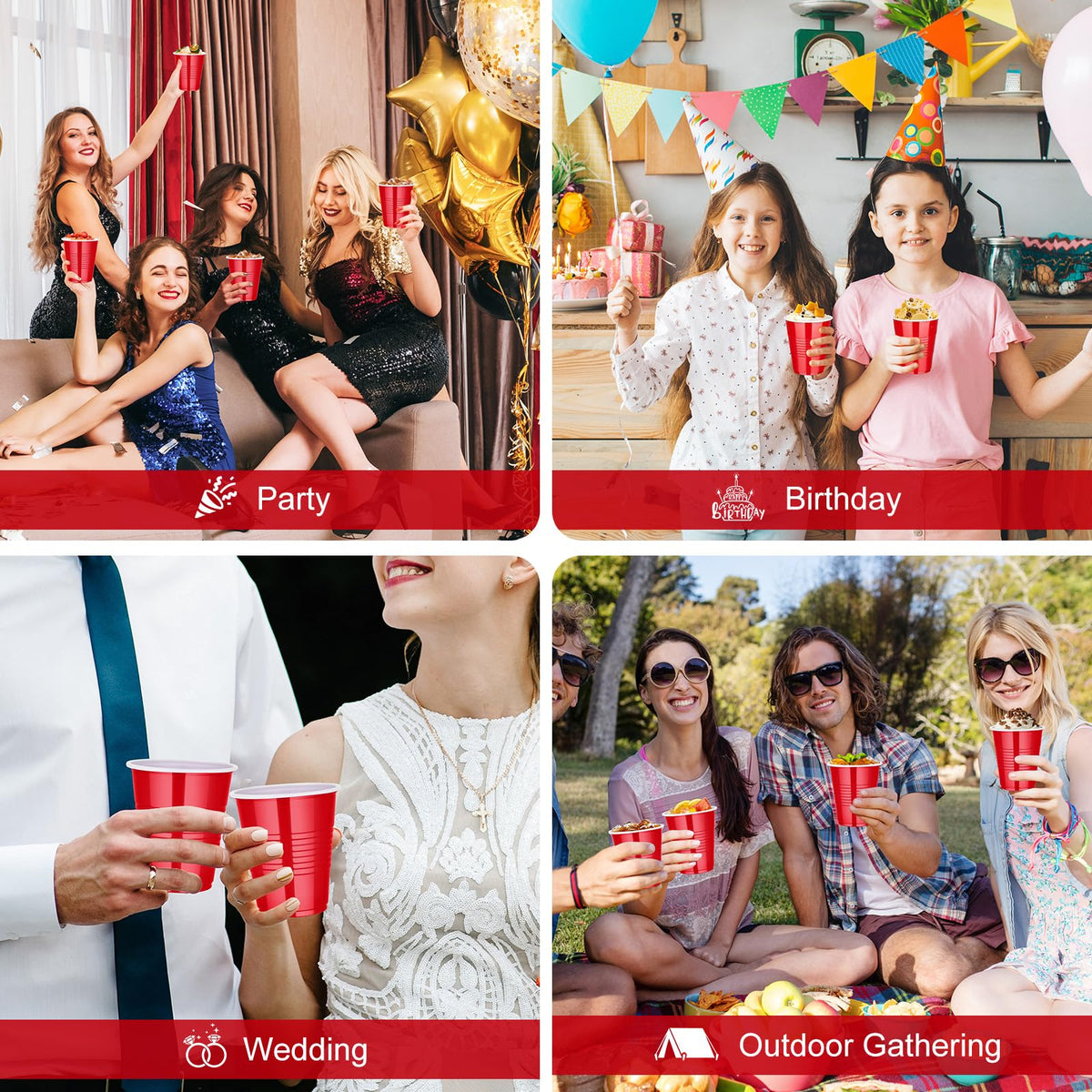 100 Pcs 12 Oz Red Plastic Cups, Disposable Party Cup for Christmas & Events 🍁 All In One Marketplace Canada