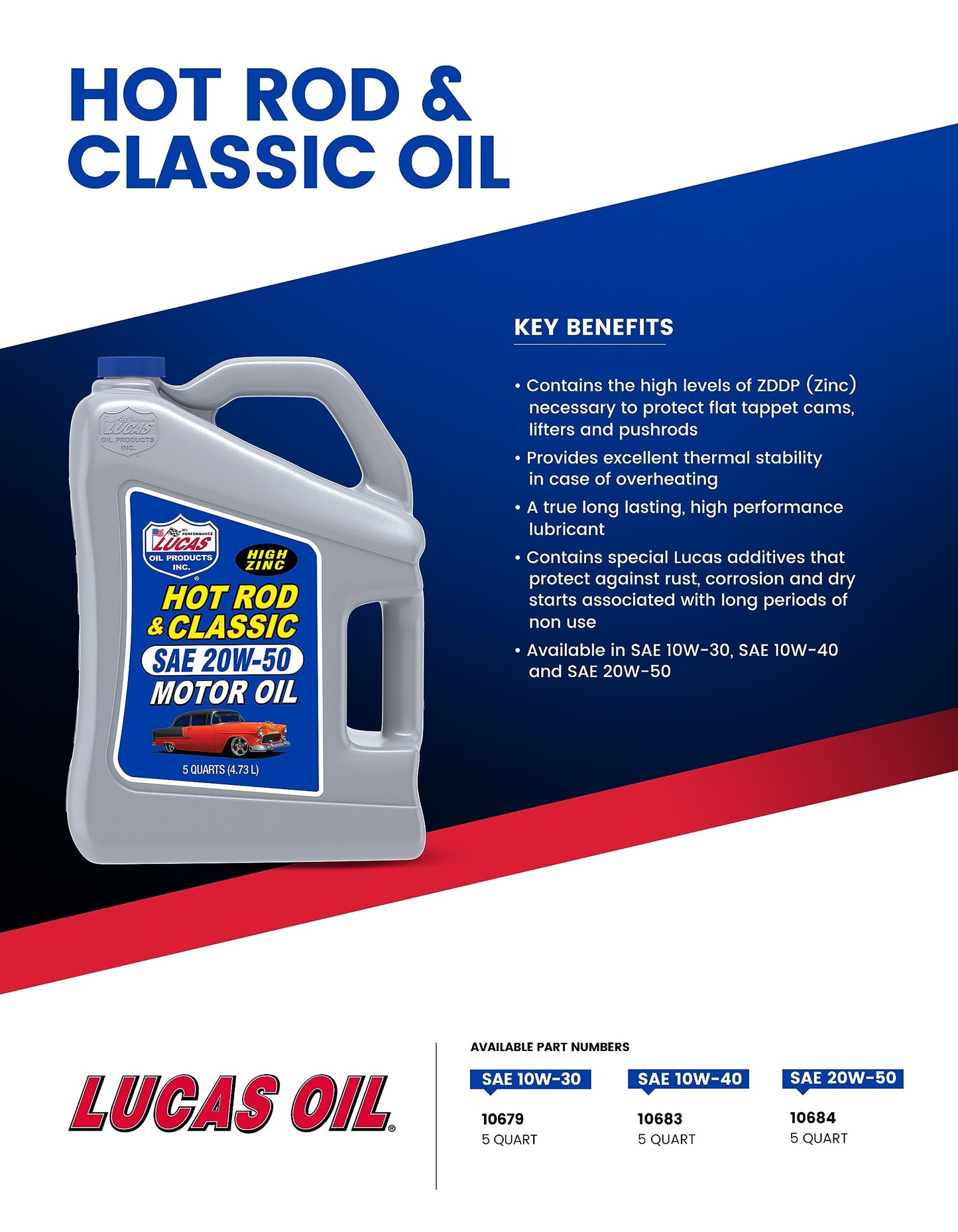 Lucas Oil 10679 10W-30 Petroleum Oil - 5 Quart Jug Lucas Oil