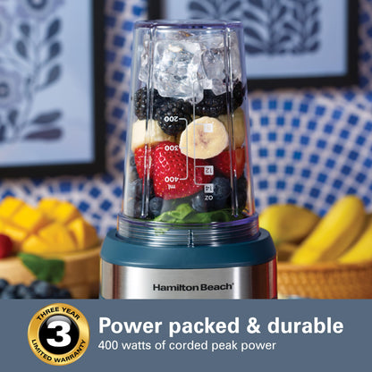 Hamilton Beach Personal Blender with Two 14 oz. Blend & Go Jars,250 Watts, Kitchen Makover Blue, 51202J