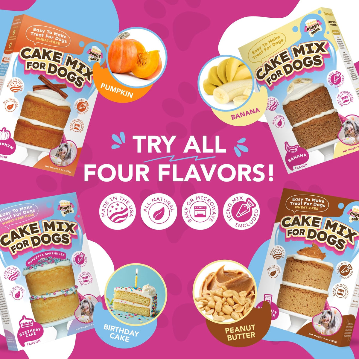 Puppy Cake Mix Dog Birthday Cake Kit in 5 Flavors, with Bone Silicone Pan and Candles (Peanut Butter) 🍁 All In One Marketplace Canada