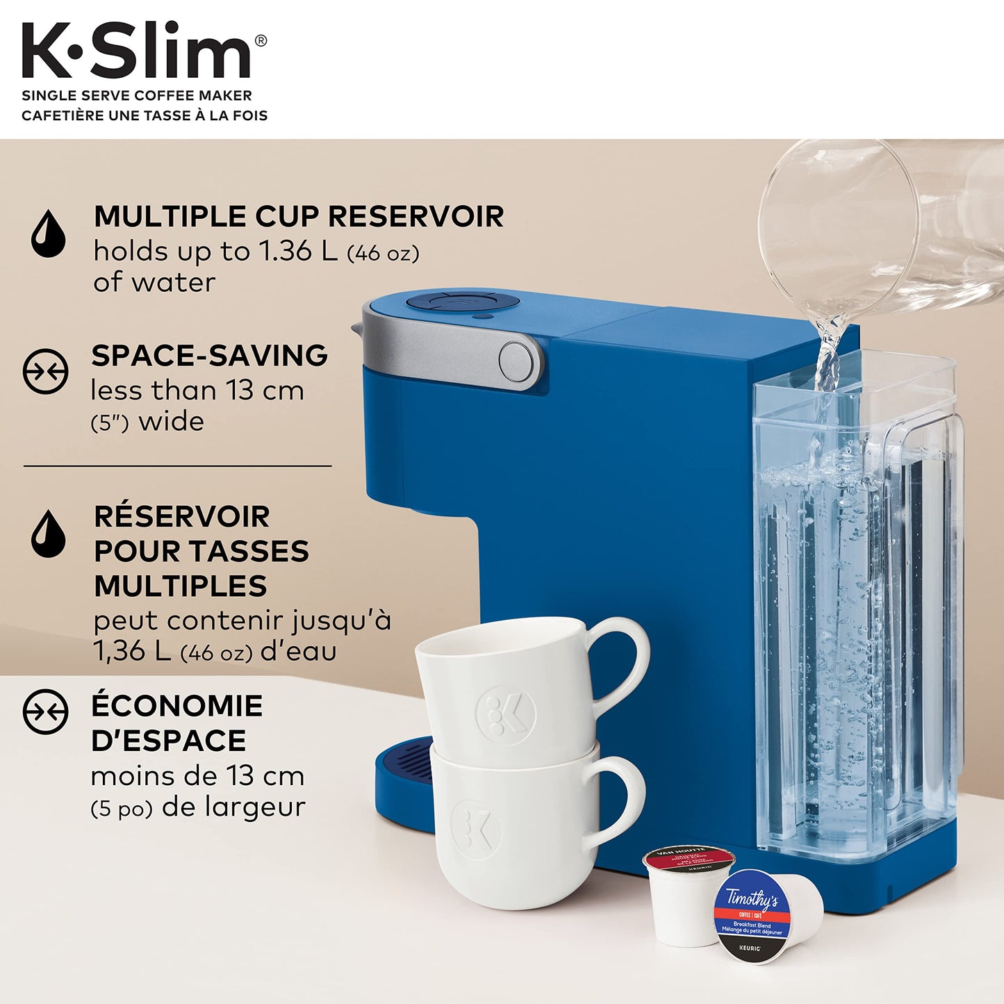Keurig K-Slim Single Serve K-Cup Pod Coffee Maker in Twilight Blue with Push Button Controls and MultiStream Technology