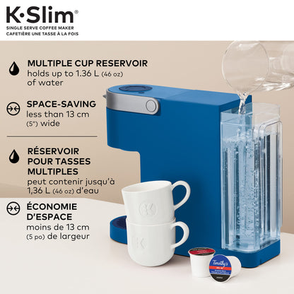 Keurig K-Slim Single Serve K-Cup Pod Coffee Maker in Twilight Blue with Push Button Controls and MultiStream Technology