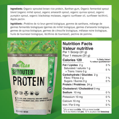 Sprouted Protein, Unflavoured, 1kg | Vegan, plant-based, organic, gluten-free, Beige IRONVEGAN