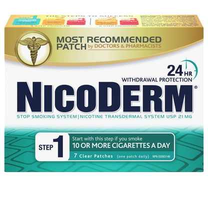 NicoDerm Clear Nicotine Patches Step 1 (21mg) – Discreet 24-Hour Quit Smoking Aid, All-Day Craving and Withdrawal Support, Easy to Use Stop Smoking Patches, 7 Count 🍁 All In One Marketplace Canada