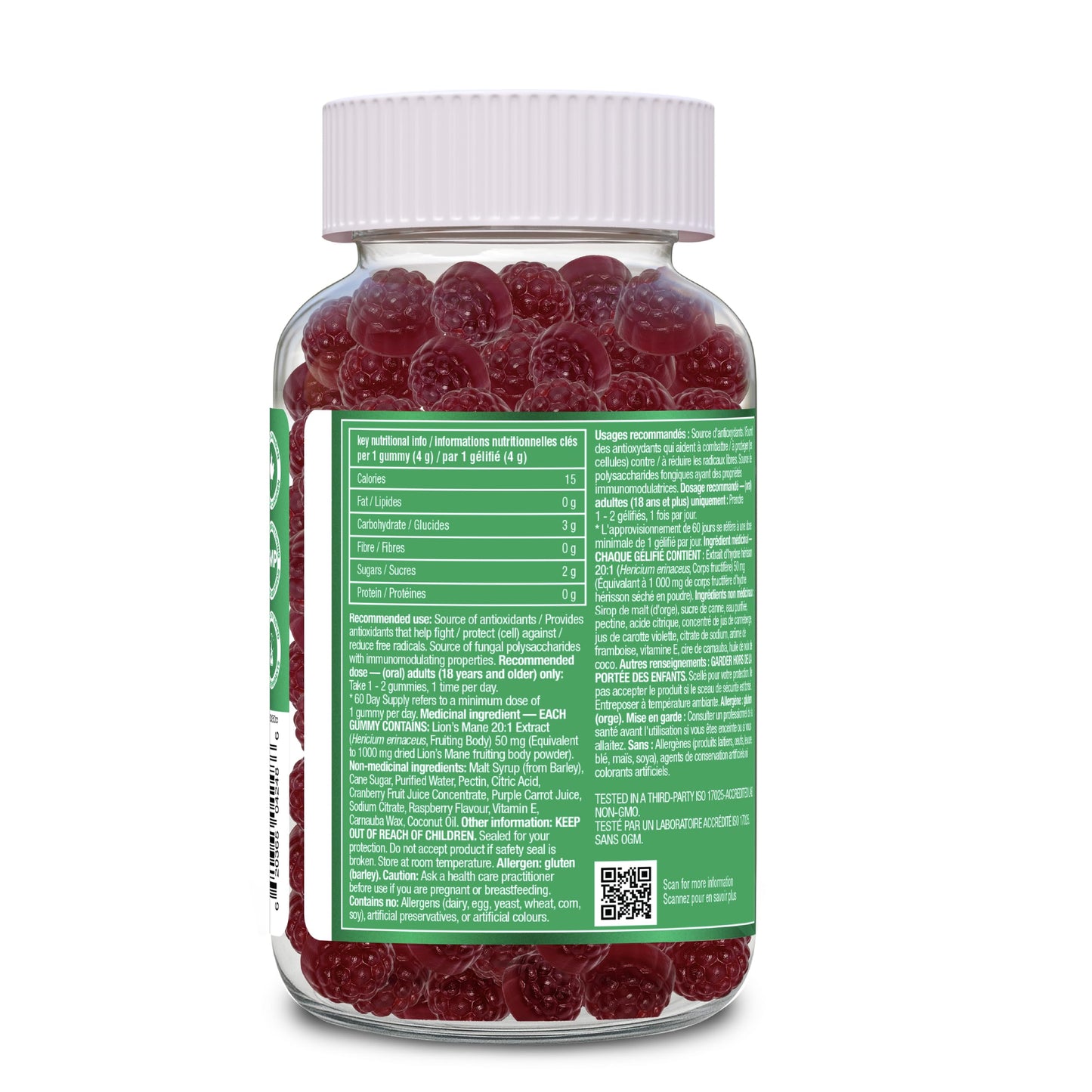 Organika Lion’s Mane Mushroom Gummies – 2000 mg Equivalent per Serving | Brain & Immune Support | Antioxidant Mushroom Supplement | Raspberry Flavour- 60 gummies Organika