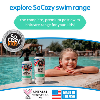 SoCozy Kids Swim 3-in-1 Shampoo, Conditioner & Body Wash - 3-in-1 Combo Pool Shampoo & Conditioner for Swimmers - Salt & Chlorine Removing Activated Charcoal for Toddler & Kids Hair After Swimming SO COZY