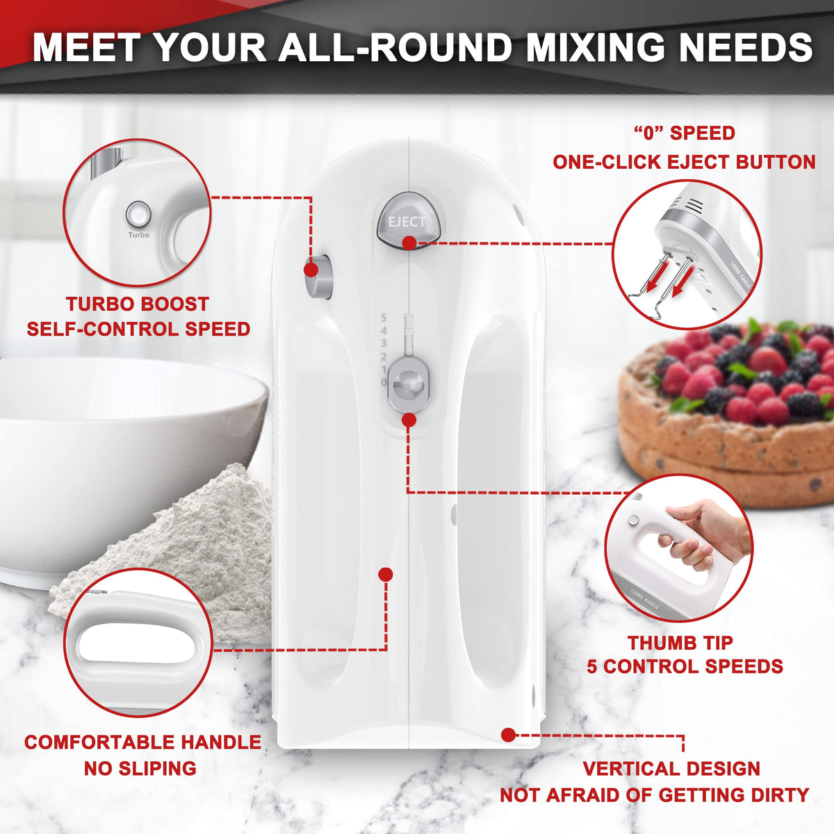 Lord Eagle Hand Mixer Electric Handheld 400W, 5-Speed Lightweight 🍁 All In One Marketplace Canada