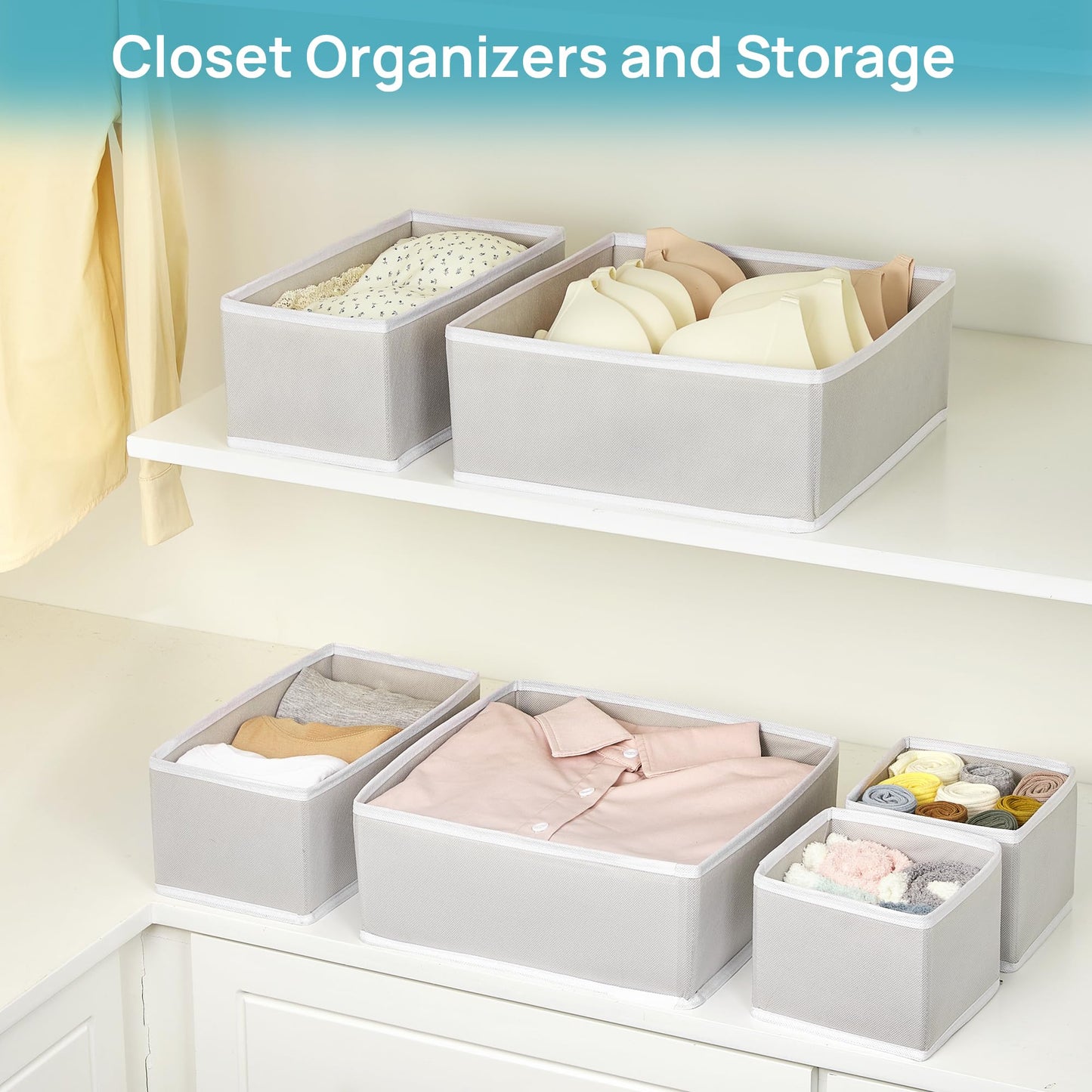 Vtopmart 12Pack Drawer Organizer for Clothes, Underwear Organizer Bins, Foldable Fabric Closet Storage Organization, Dresser Drawer Dividers for Baby Clothing, Bra, Socks, Ties, Scarf - Available at All In One Marketplace Canada