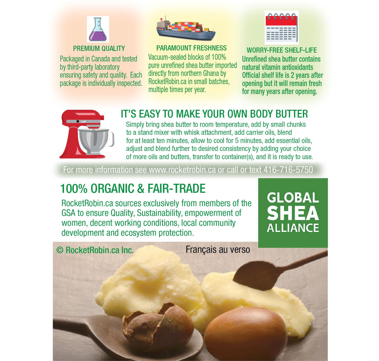 Shea Butter Organic Unrefined 100% Pure Grade A 1 KG 2.2 LBS - Available at All In One Marketplace Canada