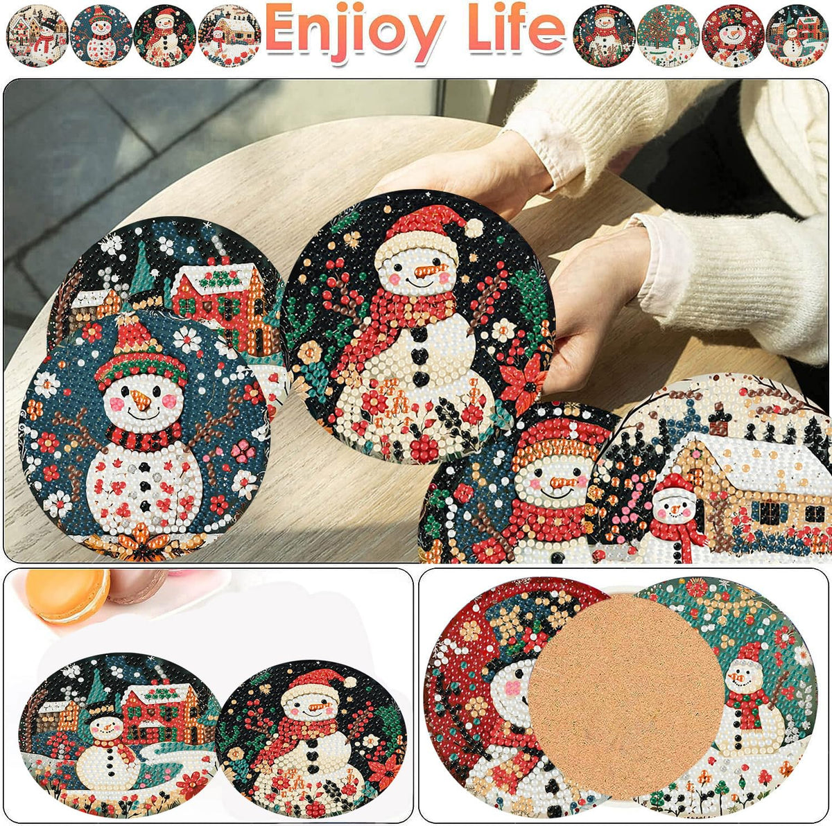 8 PCS Diamond Art Coasters Christmas Snowman 🍁 All In One Marketplace Canada
