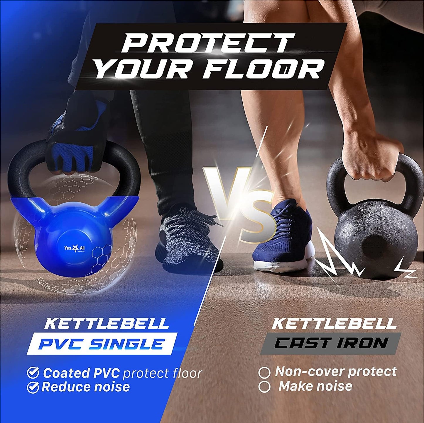 Yes4All Vinyl Coated Kettlebell Weights Set – Great for Full Body Workout and Strength Training – Vinyl Kettlebell 10 lbs