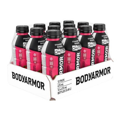 BODYARMOR SuperDrink Strawberry Banana, 473 mL Bottles (12 Pack) – Sports Hydration Drink with Coconut Water, Potassium-Packed Electrolytes and Antioxidant Vitamins Body Armor
