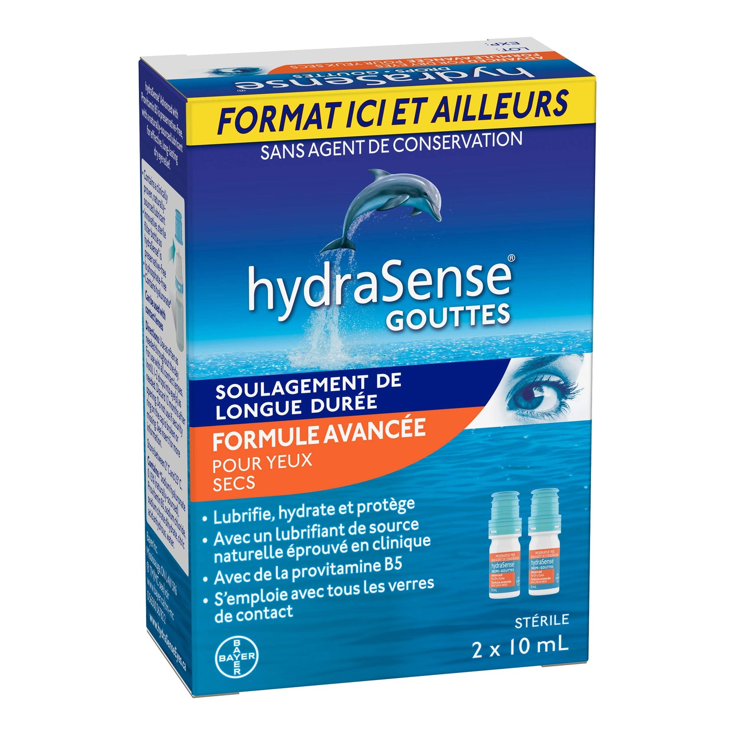 HydraSense Advanced Eye Drops, For Dry Eyes, Preservative Free, Naturally Sourced Lubricant, With Provitamin B5, Home and Away Twin Pack (2 x 10 mL), 20 mL - Available at All In One Marketplace Canada