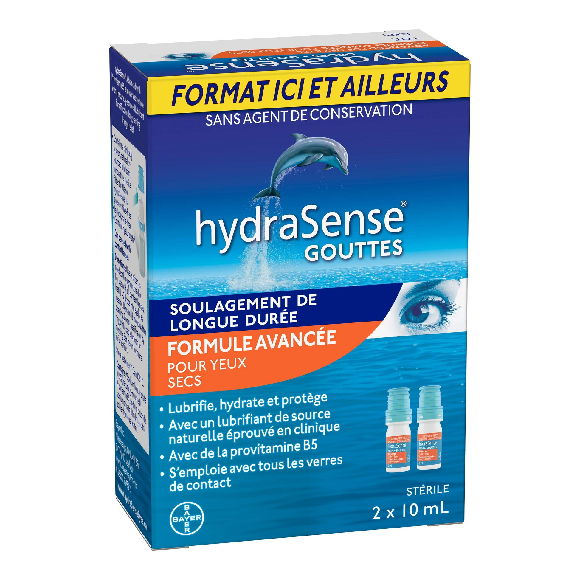 HydraSense Advanced Eye Drops, For Dry Eyes, Preservative Free, Naturally Sourced Lubricant, With Provitamin B5, Home and Away Twin Pack (2 x 10 mL), 20 mL - Available at All In One Marketplace Canada
