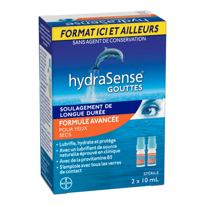 HydraSense Advanced Eye Drops, For Dry Eyes, Preservative Free, Naturally Sourced Lubricant, With Provitamin B5, Home and Away Twin Pack (2 x 10 mL), 20 mL - Available at All In One Marketplace Canada