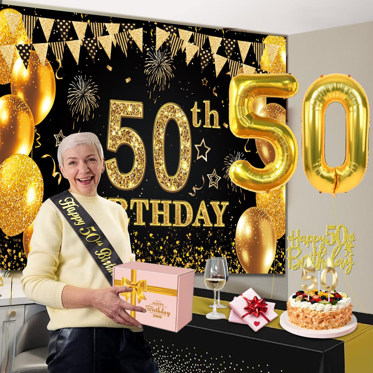 YeohJoy 50th Birthday Decorations for Men Women Black Gold 🍁 All In One Marketplace Canada