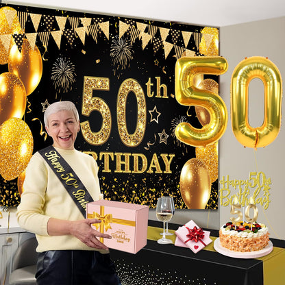 YeohJoy 50th Birthday Decorations for Men Women Black Gold 🍁 All In One Marketplace Canada