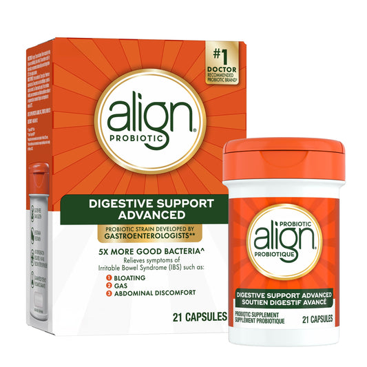 Align Advanced Probiotic Digestive Support, IBS Symptom Relief: Gas, Abdominal Discomfort, Bloating, Helps Healthy Intestinal Flora for Women & Men, 21 Capsules - Available at All In One Marketplace Canada