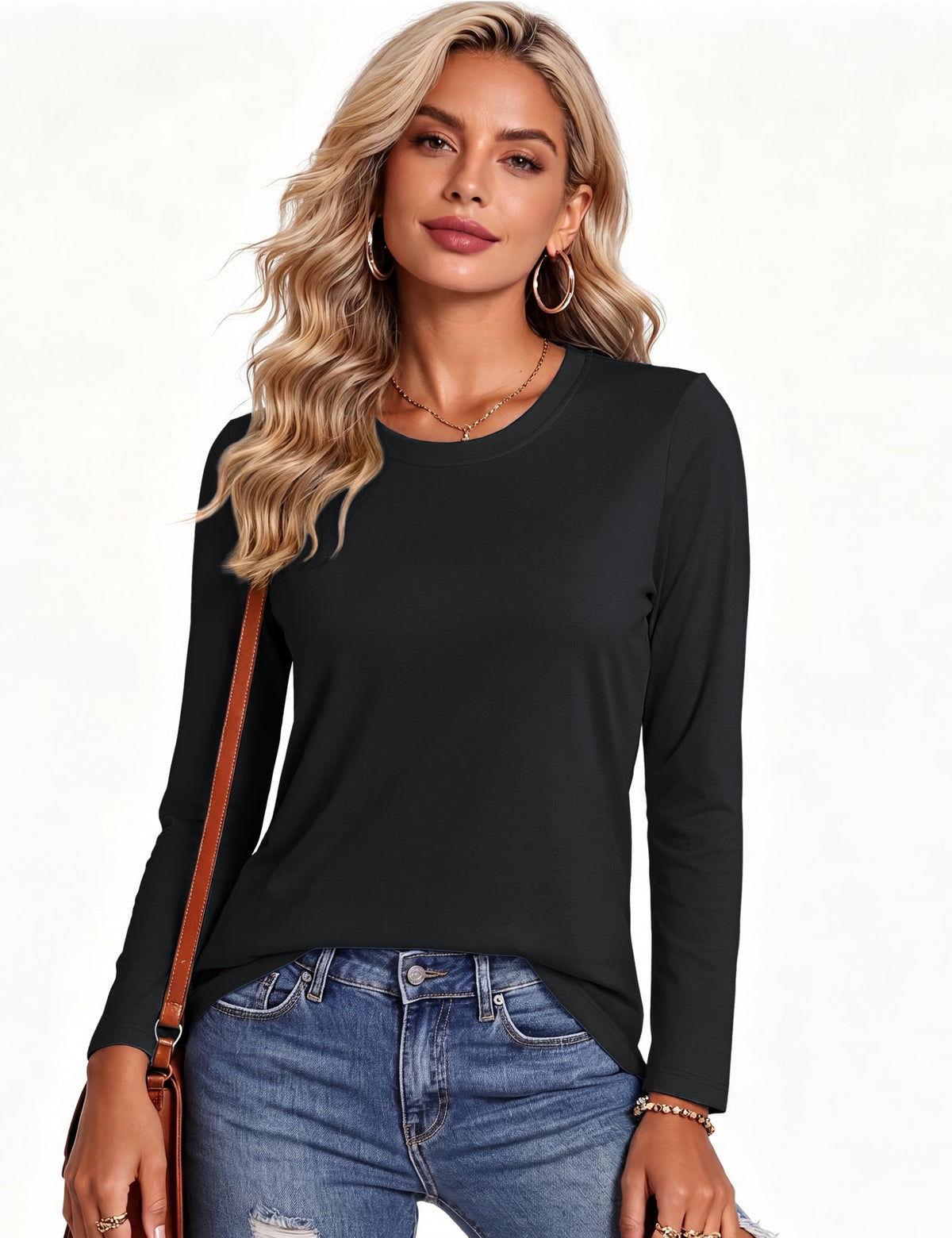 MAGCOMSEN Womens Long Sleeve Shirts Fall Clothes Basic Cotton Top Black L 🍁 All In One Marketplace Canada