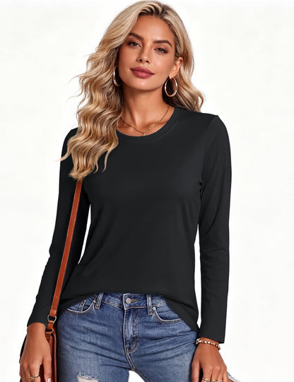 MAGCOMSEN Womens Long Sleeve Shirts Fall Clothes Basic Cotton Top Black L 🍁 All In One Marketplace Canada