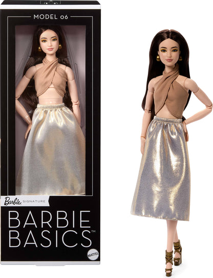 Mattel Barbie Basics Model Collector Fashion Doll 06 with Brunette Hair, Shimmery Golden Skirt & Halter, Universal-fit Fashions, Posable Body 🍁 All In One Marketplace Canada