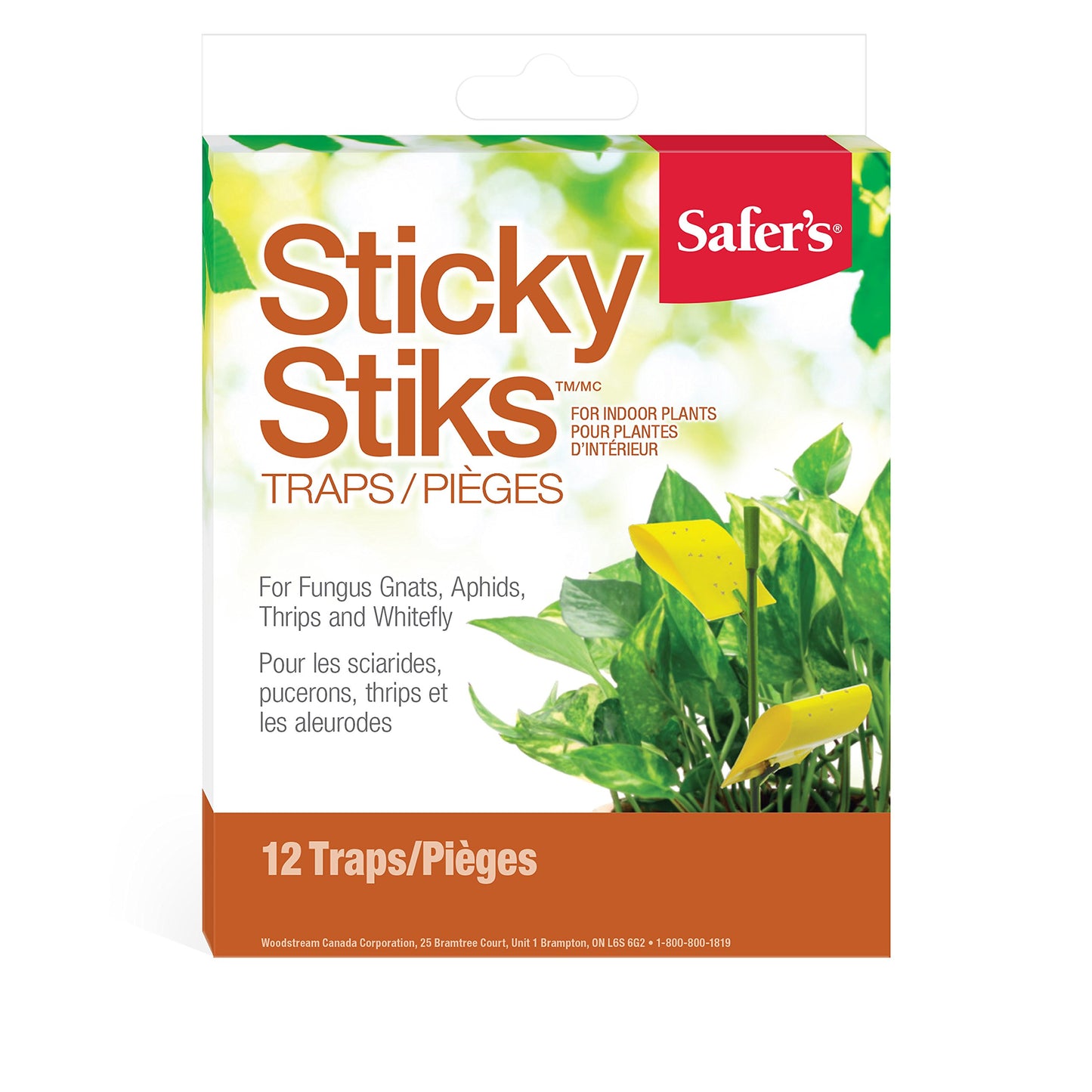 Safer's 07-2122CAN Houseplant Sticky Stake Insect Traps for Indoor Plants - Controls Fungus Gnats, Whiteflies, Midges, Thrips, Fruit Flies, and Black Flies - 12 Traps - Available at All In One Marketplace Canada