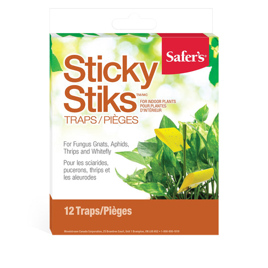 Safer's 07-2122CAN Houseplant Sticky Stake Insect Traps for Indoor Plants - Controls Fungus Gnats, Whiteflies, Midges, Thrips, Fruit Flies, and Black Flies - 12 Traps - Available at All In One Marketplace Canada