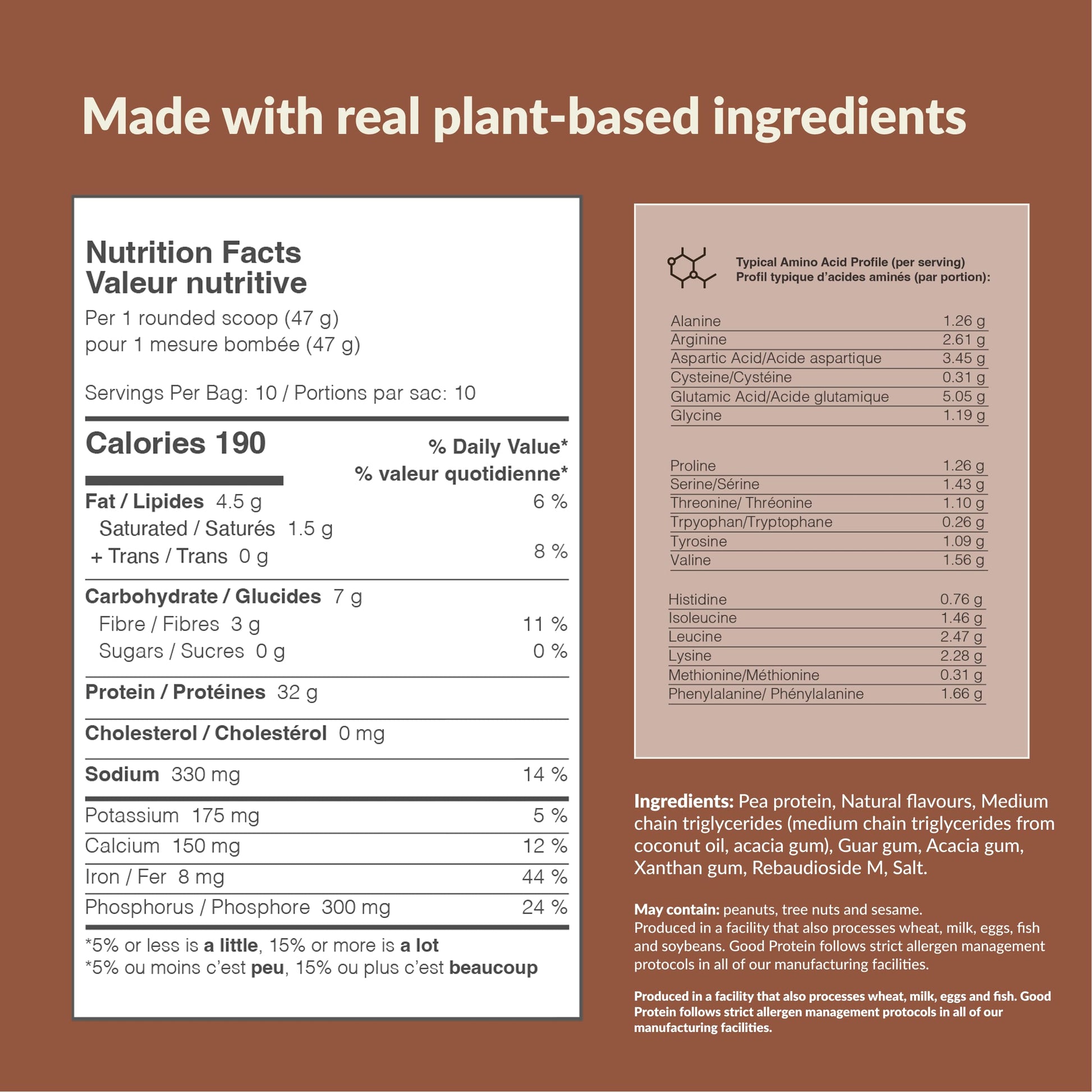 Good Protein – 32g Protein, Vegan High Protein Powder, 100% Natural, Non-GMO, Dairy-free, Gluten & Soy Free and No Added Sugar. Plant-Based Protein Shake (Chocolate Milk, 940 g)