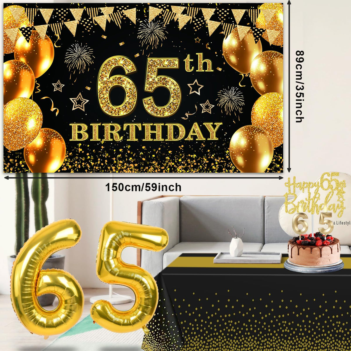 YeohJoy 65th Birthday Decorations for Men Women Black Gold 🍁 All In One Marketplace Canada