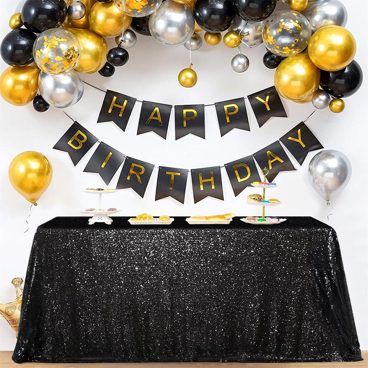 Nappe à sequins noirs SoarDream 90x156 pouces rectangulaire pour mariage, anniversaire, fête prénatale, remise de diplôme, décoration de table de fête d'Halloween en intérieur et en extérieur