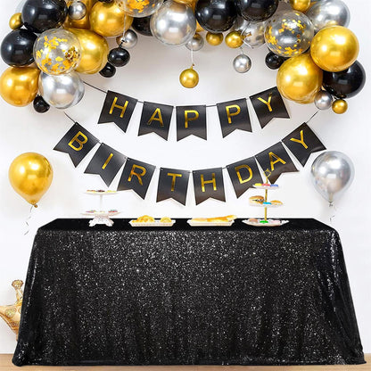 Nappe à sequins noirs SoarDream 90x156 pouces rectangulaire pour mariage, anniversaire, fête prénatale, remise de diplôme, décoration de table de fête d'Halloween en intérieur et en extérieur