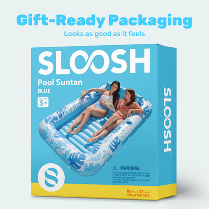 Sloosh Inflatable Tanning Pool Lounger Float-XL, 85" x 57" Extra Large Suntan Sun Tan tub for Adults, Bed Blow up, Raft Lounge Floatie, XL-Blue