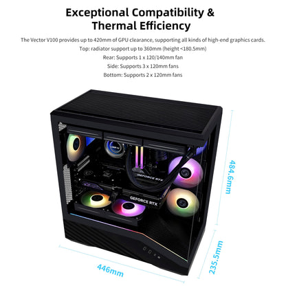 Lian Li Vector V100 ATX Mid-Tower PC Case with 4 ARGB PWM Fans, Black Lian Li