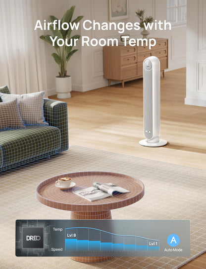 DREO Tower Fan for Bedroom, 25ft/s Velocity Quiet Floor Fan, 90° Oscillating Fans for Indoors with 4 Speeds, 4 Modes, 8H Timer, Standing Fans, Bladeless Fan, White, Nomad One (DR-HTF007) 🍁 All In One Marketplace Canada