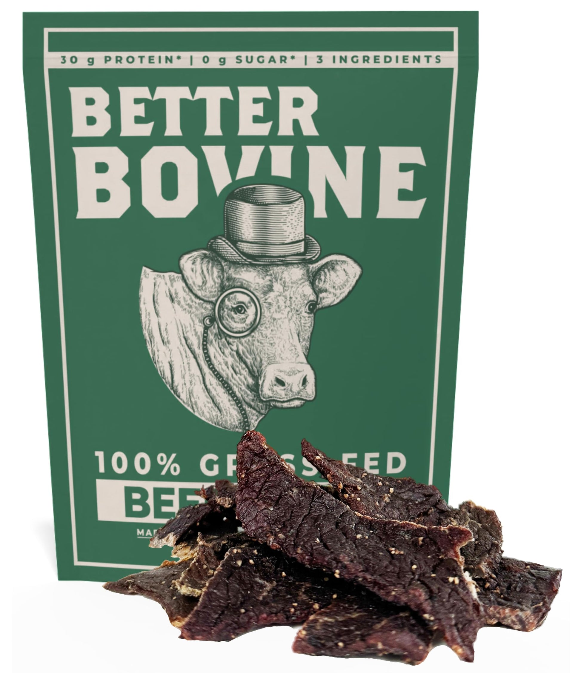 Better Bovine Grass Fed Extra Lean Beef Jerky – Salt and Pepper, 5 Pack (30g Protein, 0g Carbs, Keto & Paleo Friendly)
