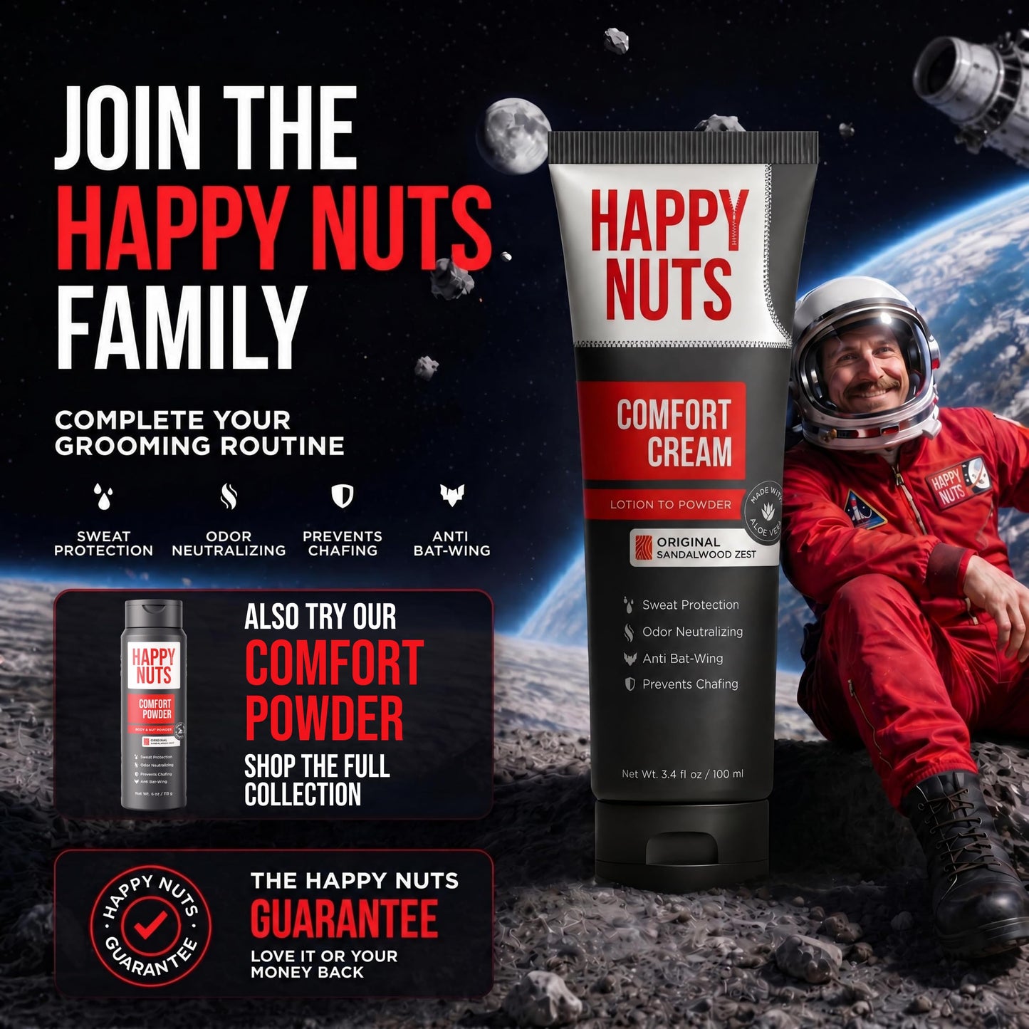 Happy Nuts Comfort Cream Deodorant For Men: Anti-Chafing Sweat Defense, Odor Control, Aluminum-Free Mens Deodorant & Hygiene Products for Men's Private Parts - Available at All In One Marketplace Canada