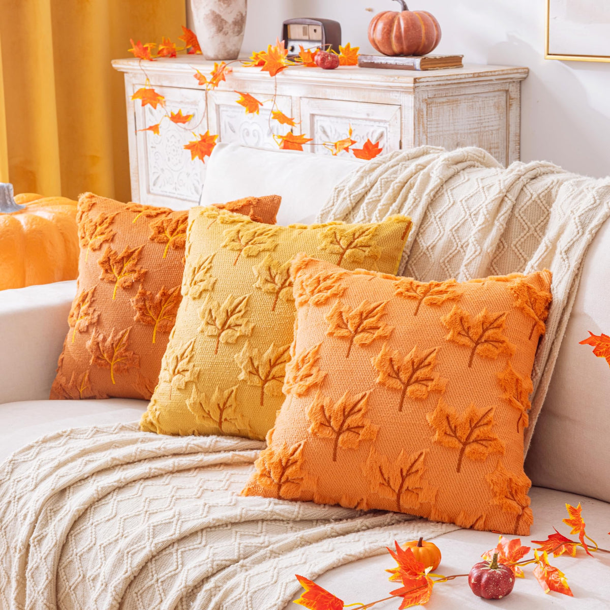 AQOTHES Maple Leaf Fall Orange Throw Pillow Covers 18x18 Inch Set of 2 🍁 All In One Marketplace Canada
