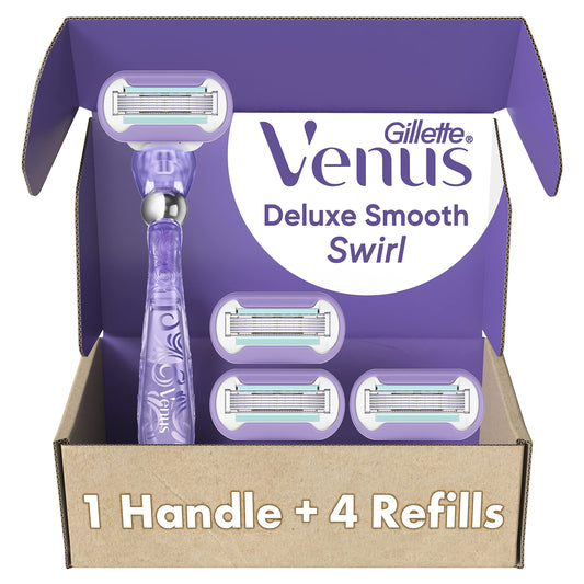 Gillette Razor for Women, Venus Razors Extra Smooth Contour, 5-Blade Cartridges, 1 Handle + 4 Refills + Pivoting Head + Shower Holder - Available at All In One Marketplace Canada